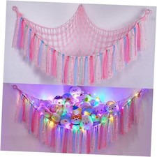 Stuffed Animals Net or Hammock with LED Light, Toy L 39" 39" 59" Pink