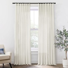 120 Inch Long Linen Curtains,10 FT Back Tab Hooks Belt for Rail Track, Light ...