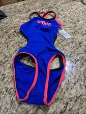 ARENA One Piece Swimsuit Double Cross Size 26 New Without Tags blue, black, pink