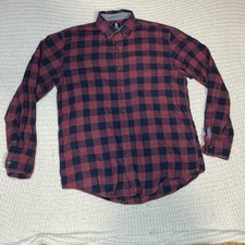 IZOD Flannel Shirt Men  s Sz Medium Red Blue Plaid Button up Long sleeve Collared
