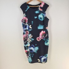 Teaberry dress 16 pencil black knee length floral sleeveless 123649
