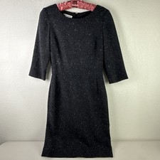 VTG Oscar de la Renta Italy Wool Silk Dress Black White Sz 4 With Scarf And Belt
