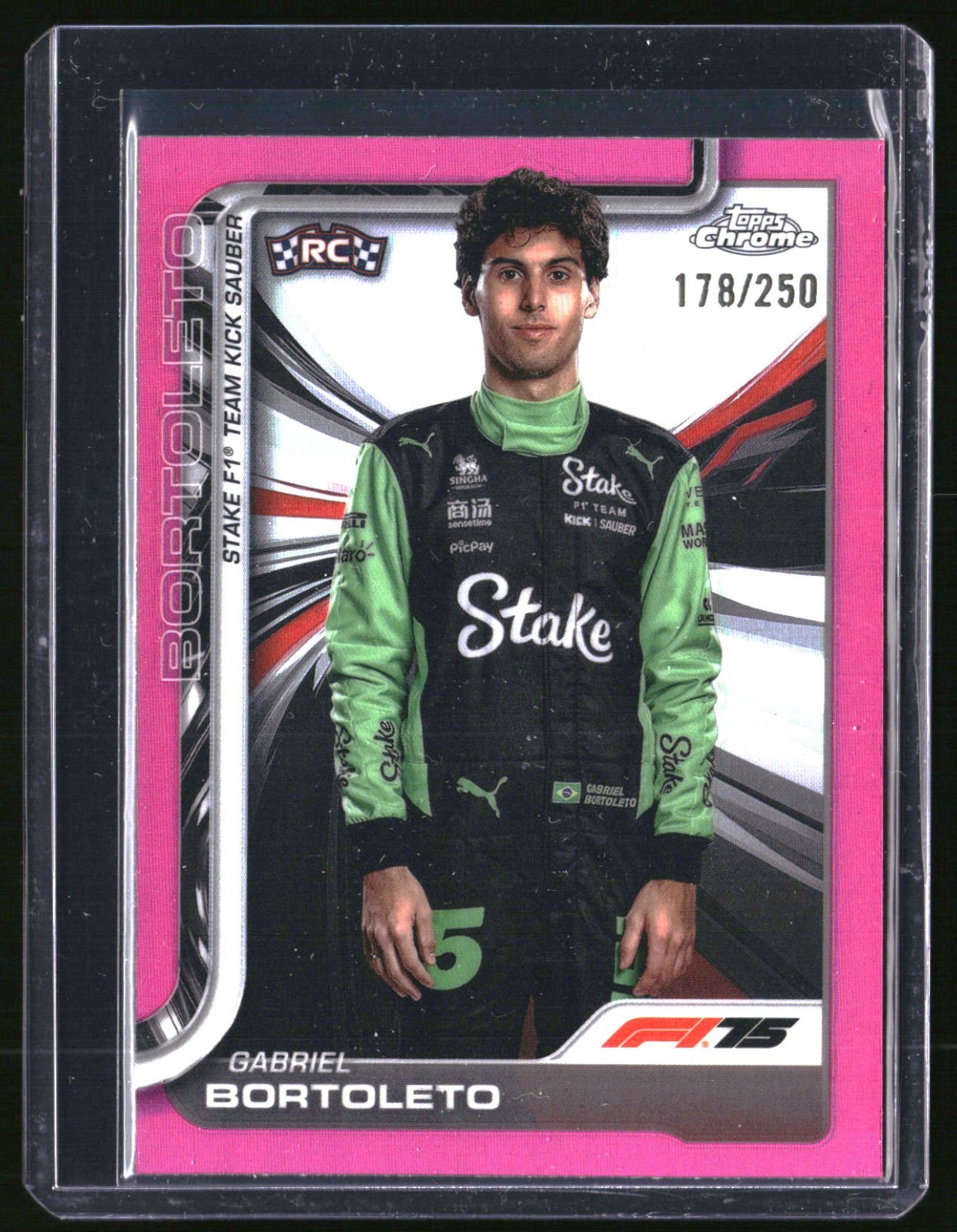 2025 Topps Chrome F1 Gabriel Bortoleto RC Portrait Pink Refractor 178/250 #20