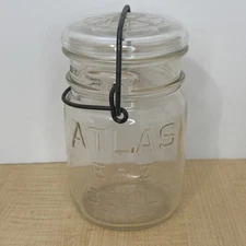 Atlas E-Z Seal Vintage Canning Jar Glass 5" Wire Bail Decor