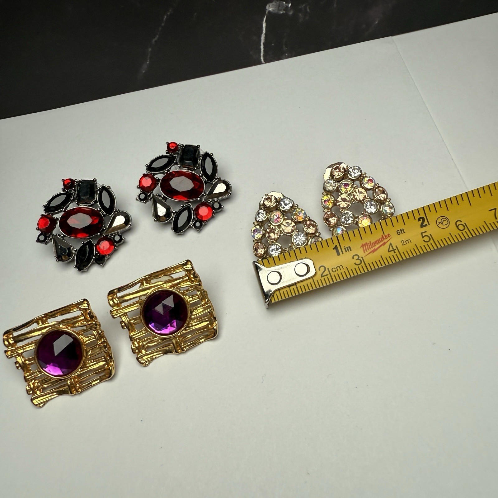 Rhinestone Statement Stud Pierced Earrings Lot Of… - image 2