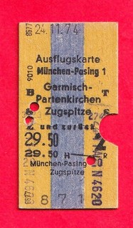 alter Fahrschein Ausflugskarte Müchen Garmisch Zugspitze