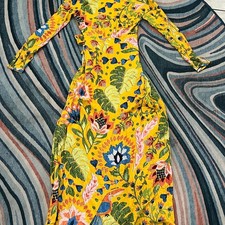 Farm Rio Tropical Yellow Floral Maxi Dress - Long Sleeve Botanical Print