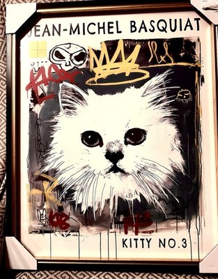 NEW JEAN-MICHEL BASQUIAT Kitty No. 3 RARE signed Print Glass Framed Art 16''x21''
