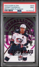 2023-24 UD Fleer Ultra Medallions Johnny Gaudreau #M15 Platinum 069/100 PSA 9