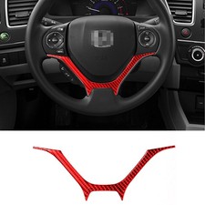 Red Carbon Fiber Steering Wheel Cover Trim For Honda Civic Coupe 2013-2015