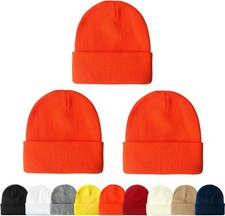 NPQQUAN 3 Packs Unisex Beanie Hats for Men One Size, Orange orange orange