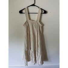 American Eagle Cream Smocked Tiered Mini Dress Womens Medium Ivory Boho Summer