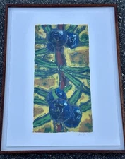 AARON FINK Original Signed 1991 Painting “Juniper Berries” Framed 25”x33”