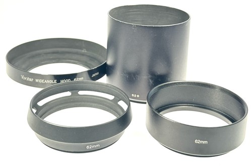 Unbranded 62mm Screw-In Metal Lens Hood Shades Lot of 4 Hoods