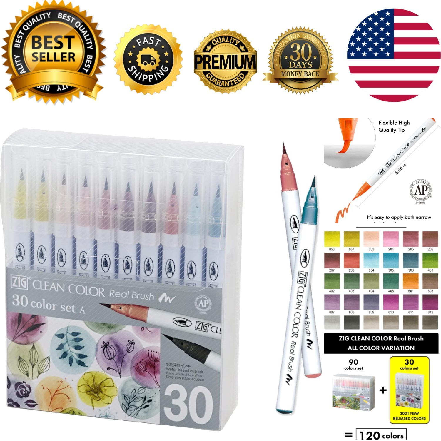30 Color ZIG Clean Color Real Brush Pens - Versatile Tools f
