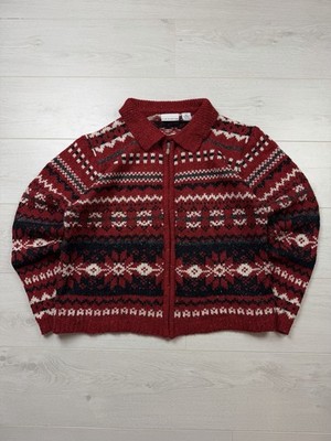 Croft & Barrow Vintage 90s Pullover Damen Full Zip Fair Isle Muster Strick