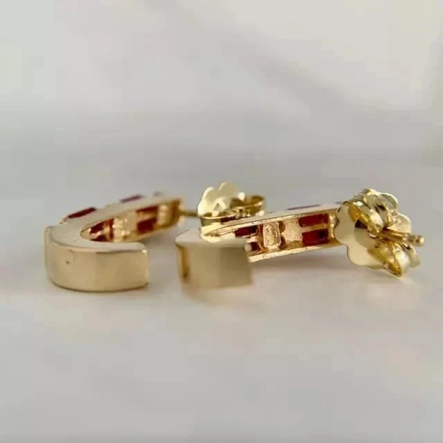 Emerald Cut Simulated Red Ruby Beautiful Stud Earrings In 14k Yellow Gold Plated - Image 4 of 4