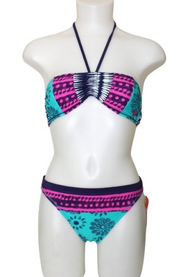 Roxy Girl Bademode AquaWave Bikini Bandeau mit Halterneck Neon Muster XL XXL
