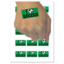 I Love Soccer Heart Shaped Ball Sports Temporary Tattoo Water Resistant Set