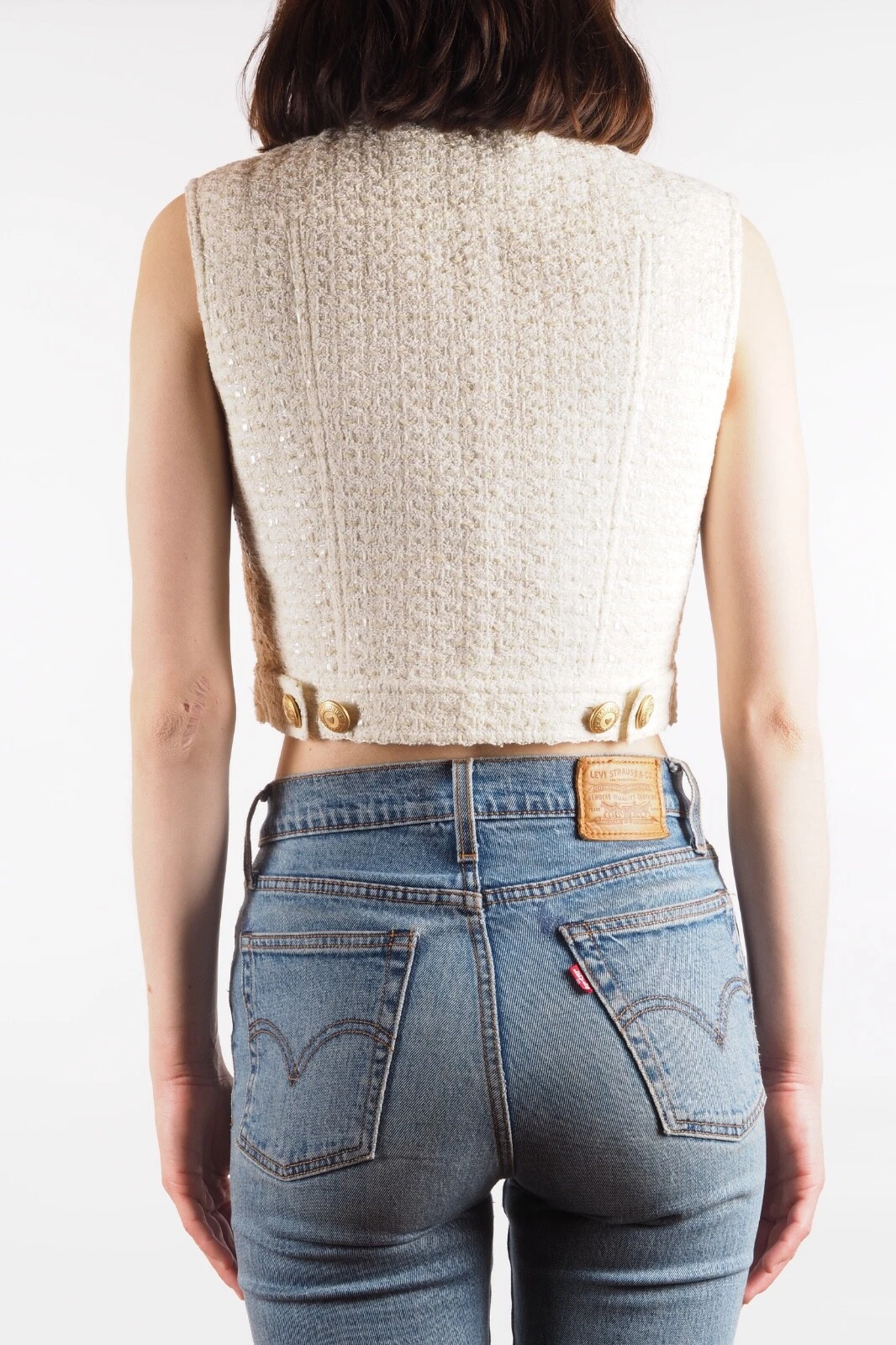 Moschino Couture gilet donna senza maniche avorio tweed paillettes crop IT 42 US 8