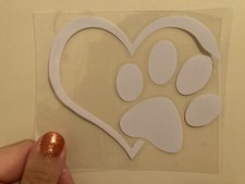Heart Paw Vinyl Decal Sticker - White - Free Shipping