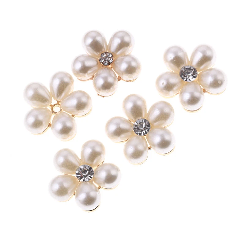 5x Pearl Rhinestone Flower Adhesive Button Buckle Women Clothing Decor Supplies - Image 4 of 4