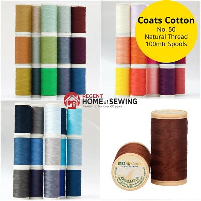 Coats Cotton 100% Pure Mercerised Nr50 100 meter spools 108 Colours 
