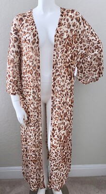 Emerald Animal Cheetah Long Mesh Duster Kimono Jacket Cover Up Plus 1X 2X 3X New