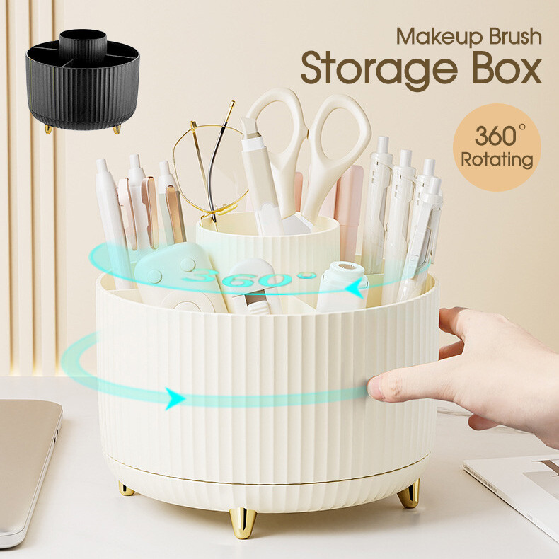 360°Rotating Makeup Brush Storage Box Portable Desktop Cosmetic Organizer