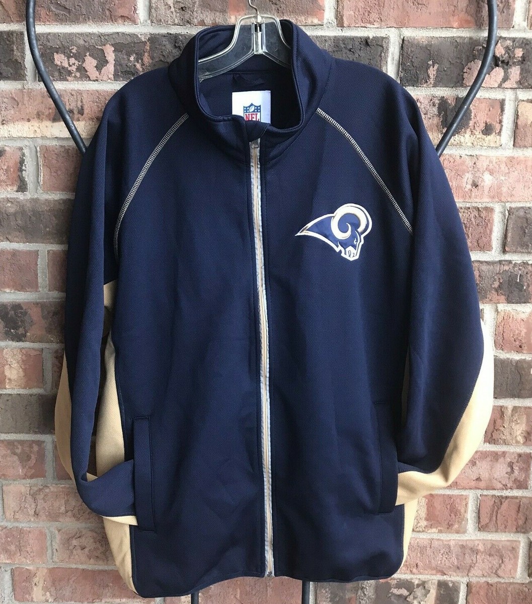 NFL Los Angeles Rams Men Zip Front Jacket Navy Gold Stitched Ram Logo XL