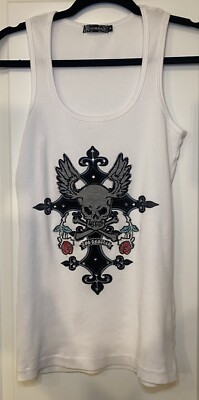Street Saint Y2K VTG white Tank top Wife Beater M Cross Skull