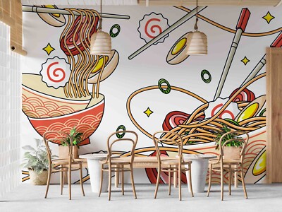 3D Noodles Eggs Food Wallpaper Wall Murals Removable Wallpaper