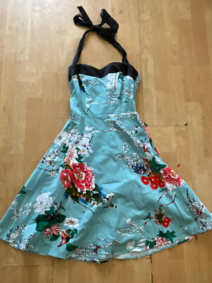 DRESS TELLS light Blue Floral Halter Dress Size S Women Retro Casual Circle  Z9 | eBay