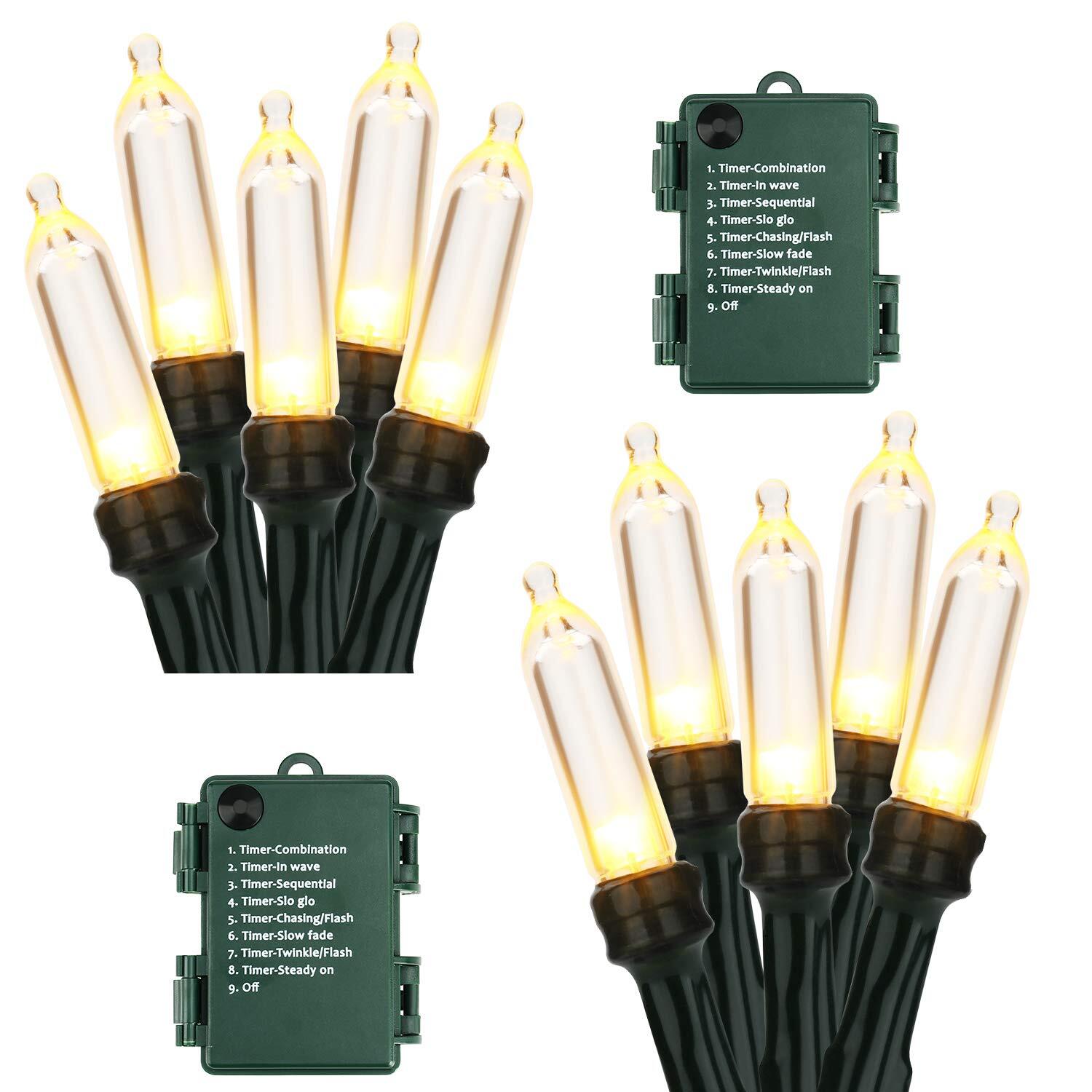 Battery Christmas Lights, 2 Pack 17.94ft 50 LED Warm White Christmas Lights, ...