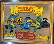 VTG  National Bohemian Beer Sign Mirror Celebrate Boh's 100th Annv. 1885-1985