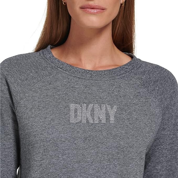NWT! DKNY Women's Sz XS Rhinestone Logo Long Sleeves Crew Neck