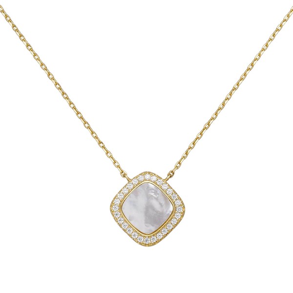 1,1Mm Collier Ankerkette, Quadrat Perlmutt Zirkonia, 925 Silber Vergoldet, 45Cm-image