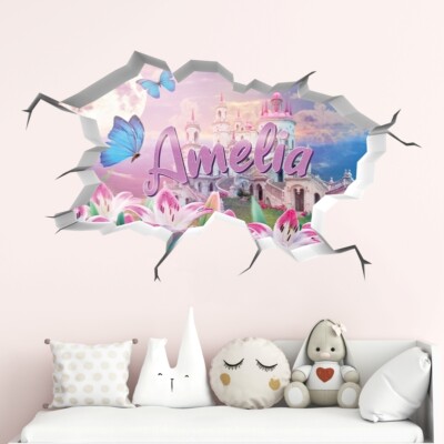 vr195 3D Wandtattoo Mädchenzimmer Wandtattoo Name Mädchen Kinderzimmer Schloss