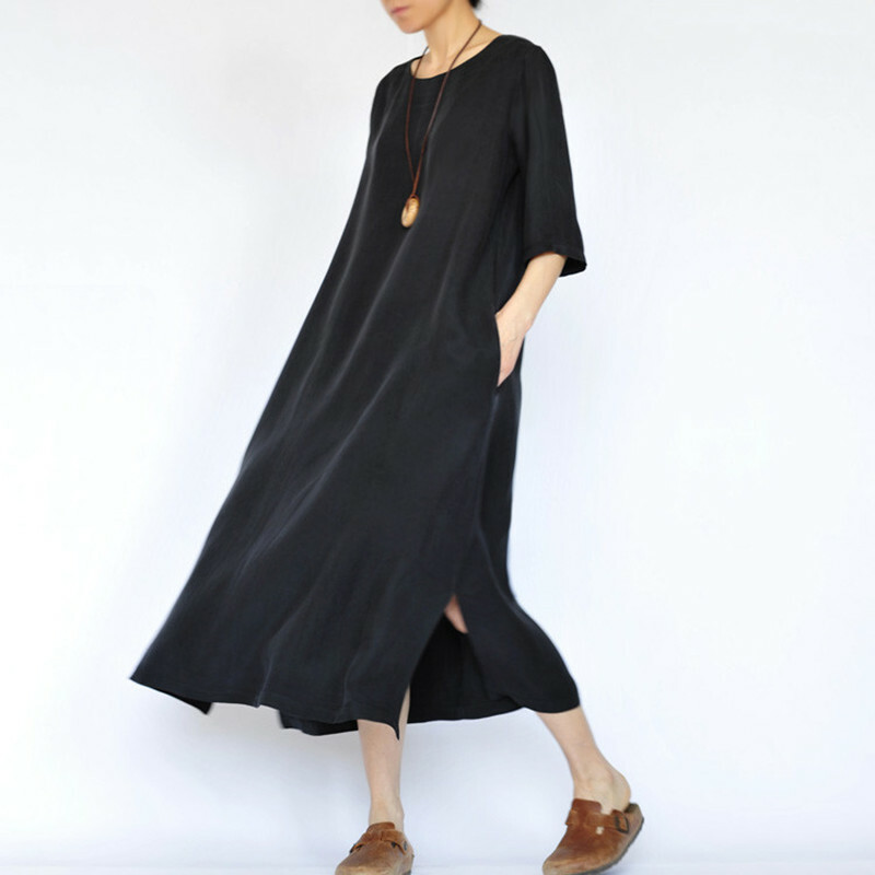 2019 Womens Real Silk Long Maxi Dresses Short Sleeve Loose Oversize Europe  Dress | eBay