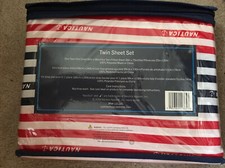  Brand New  Nautica Kids Twin Sheets Red White Blue Solid 3 Piece Sheet Set