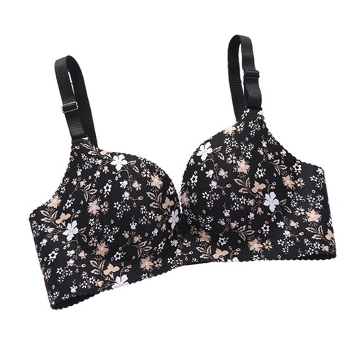Women Gathered Bra Flower Print Seamless Bra Wireless Adjustable Strap Simple X - Picture 7 of 17