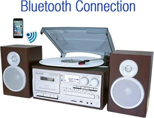 Boytone BT-28SPS Bluetooth Record Player Turntable, AM/FM, Cassette, CD Player