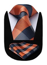 Mens Ties for Men Formal Tie with Pocket Square Set Tie Handkerchief E1-orange