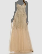 450 Aidan Mattox Women's Beige Sleeveless Embellished Gown Dress Size 12