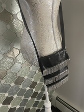 WHITING  DAVIS Black Metal Mesh Crystal Fringe Encrusted CrossBody Evening Bag