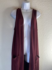 Maroon Boho Fringe Western Maxi Duster Wrap Coverup Cardigan Size L festival
