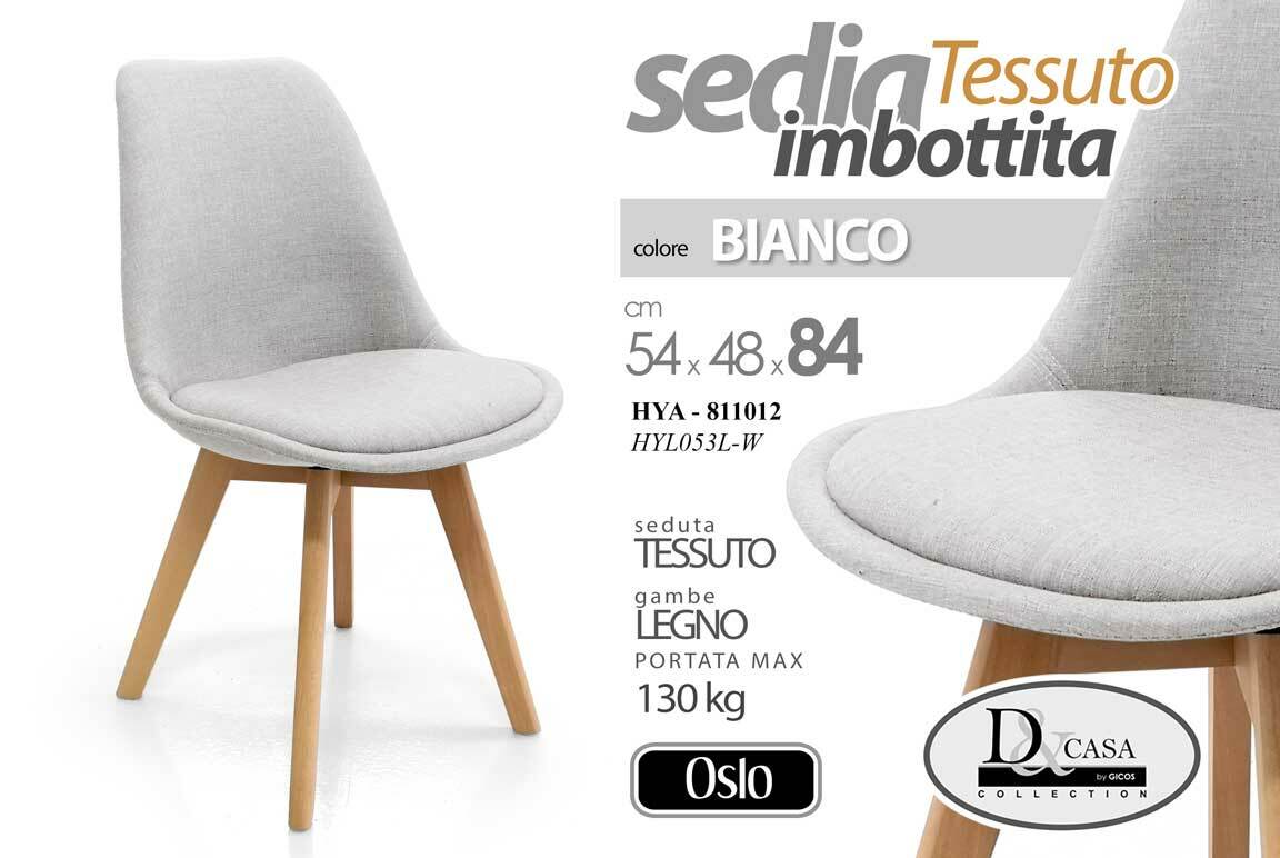 SEDIA OSLO POLTRONA IN TESSUTO BIANCO IMBOTTITA CON GAMBE IN LEGNO HYA-811012