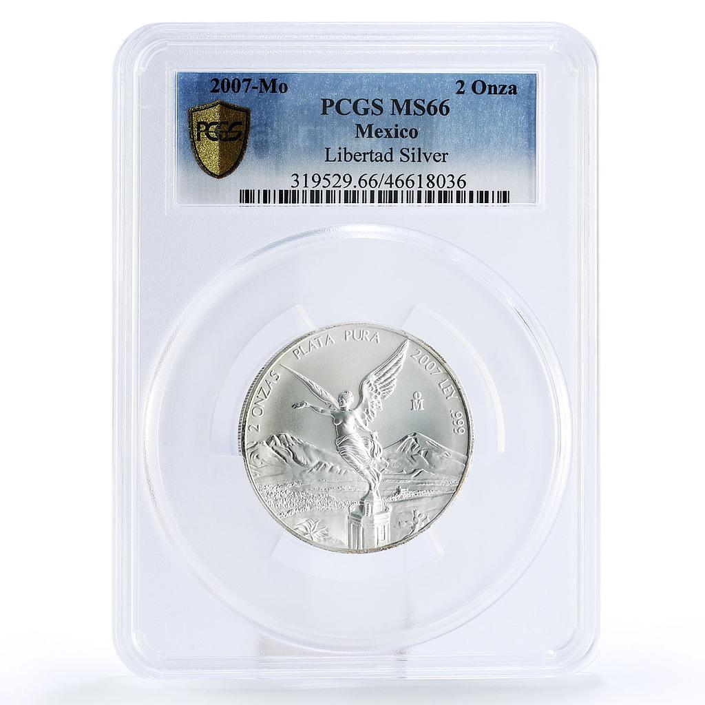 Mexico 2 onzas Libertad Angel of Independence MS66 PCGS silver