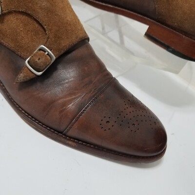 Warfield & Grand Whiskey Brown James Double Monk Strap Leather Shoes Warfield & Grand Double Monk Strap Brown Leather Suede  main image 2