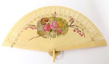 Vintage Celluloid Folding Fan Hand Painted Floral Boquet